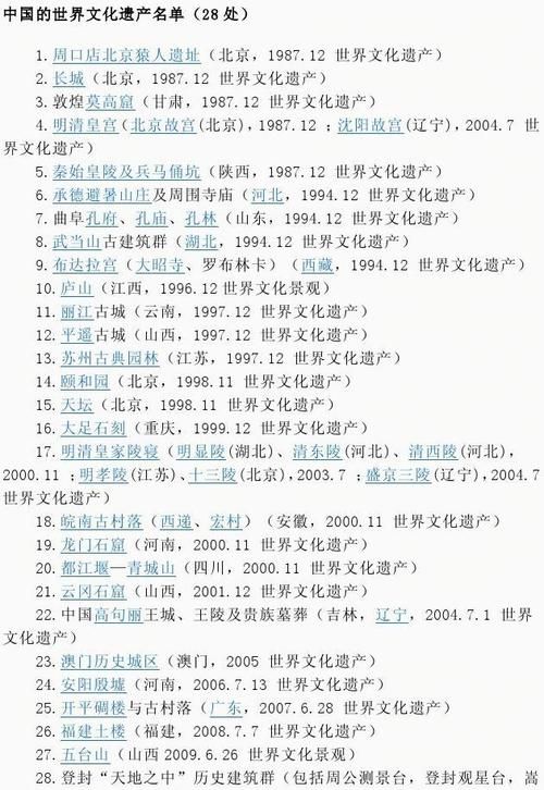 中国的世界文化遗产有哪些，分别是什么